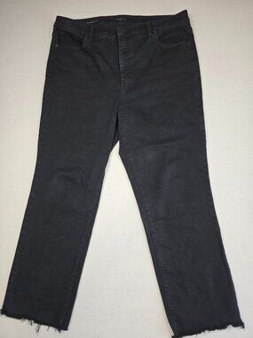 Talbots Womens Straight Leg High Waisted Jeans Size 16 Black Denim Frayed Hem